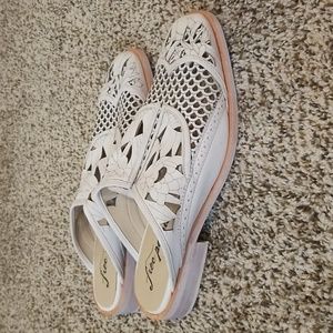 Free People Paramount White Leather Cut Out Mules